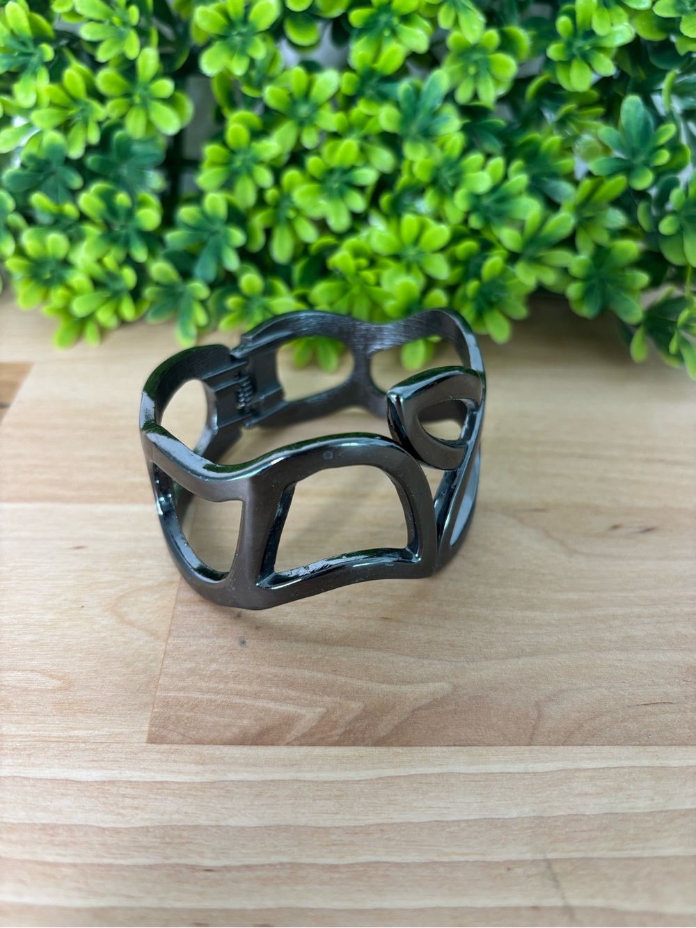 Women's Black Openwork Cuff Bracelet
